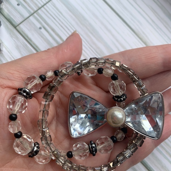 Mid Century 3 Piece Faceted Glass Crystal Jewelry Lot - Necklace Bracelet & Pin - Picture 5 of 6